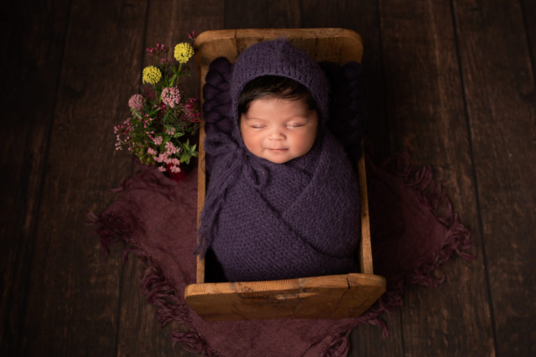 Baby girl newborn photoshoot Strood Medway purple